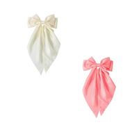 2 Pack Large Bow Hair accessories for women, Girls hair accessories,Solid ColorBows for hair with Long Silky Satin Tails, Hair Barrettes for Women and Girls, Milky White and Pink