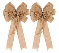 2 Pack Large Burlap Jute Hemp Rope Bows for Wreaths,Rustic Farmhouse Crafts Bow Wrapping Tree Topper Wedding Holiday Birthday Party Wall Home Boho Front Door Decorations