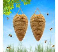 2 Pack Large Crochet Wasp Nest Decoys, Hanging Fake Hornet Nest Decoy, Crochet Wasp Nest Decorative Items Fake Bee Hive for Outdoor Patio Eaves Orchard (Dark Earthy)