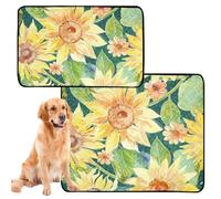 2 Pack Large Dog Mud Mat Washable Non-Slip Car Mats 24x36+36x42 Inches Sunflower Yellow Floral