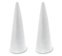 2 Pack Large Foam Cones for Crafts, DIY Art Projects, Handmade Gnomes, Trees, Holiday Decorations (13.3 x 36.8 cm, White)