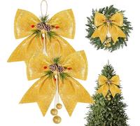 2 Pack Large Glitter Christmas Bows Red,11.8inch Glitter Bows for Christmas Tree Decorations,Wreaths Bows,Sequin Bow Ties Christmas Decorative Bows Tree Wreaths Ornament for Home Christmas Party