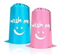 2 Pack Large Laundry Bags, Travel Bag with Drawstring for Dirty Clothes, Foldable Laundry Bag, Clothing Storage Bag, Suitable for Travel/Bathroom/Bedroom/Dormitory (Pink Blue)