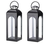 2 Pack Large Luxury Lantern Decorative Tall 20 Inches Black Metal Hurricane Lanterns with Clear Glass Panels for Front Porch,Tabletop, Mantle, Wall Hanging, or Garden Display, Indoor & Outdoor Use