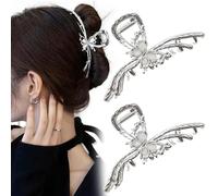 2 PACK Large Metal Cat's Eye Stone Butterfly Hair Claw Clips French Silver Exquisite Design Large Hair Claw Strong Neutral Luxury Hair Accessories for Women and Girls