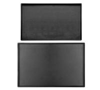 2 Pack Large Plastic Serving Trays, Non-Slip Rectangular Tray for Coffee Table, Kitchen & Parties - Black Wood Design, Durable Multi-Purpose Ottoman Platter (7"x9.5")