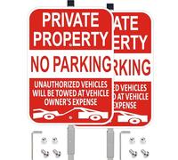 (2 Pack) Large Private Property No Parking Sign with Stake 36" Tall | 14" x 10" Vehicle Towed At Owner's Expense Sign, Reflective Rust Free Aluminum, UV Protected, Fade Resistance, Easy to install