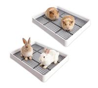 2 Pack Large Rabbit Litter Box - Shallow Bunny Restroom Litter Tray with Grate, Small Animals Litter Pan Toilet Potty Trainer for Hamster, Ferret, Rats, Guinea Pigs, Hedgehog, Chinchillas