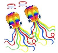 2 Pack Large Rainbow Soft Octopus Kites, Long Colorful Tail Easy to Fly Come with Handle and 100 meters Flying String, Great Gift to Boys Girls for Kids Adults Outdoor Activities Beach Park Trip