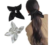 2 Pack Large Satin Silk Scrunchies Square Handkerchief Style Oversized Hair Scrunchies Elegant Jumbo Scrunchies Hair Ties Hair Elastics Ponytail Holders for Women Girls(Black & White)