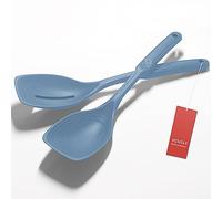 2 Pack Large Silicone Cooking Spoon, Non-Stick Slotted and Solid Spoon set with Deep Bolw- Measurement Mark for Mixing, Serving, Scooping, Scraping, Heat Resistant Kitchen Utensils, Starry Blue