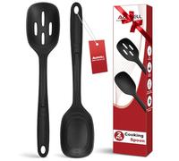 2 Pack Large Silicone Cooking Spoon with Measuring Mark, Premium Non-Stick Solid and Slotted Serving Spoons Set, Heat Resistant Kitchen Utensils for Mixing, Stirring, Scooping, Scraping