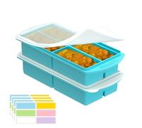 2 Pack Large Silicone Soup Freezer Containers with Lid, 500ML/250mL/125mL Soup Freezer Moulds Silicone Food Freezer Trays Soup Storage Containers for Freezing Broth, Meal Prep (Blue,4-compartments)