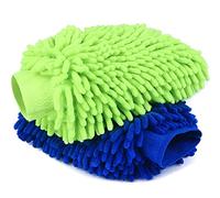 2 Pack Large Size Navy Blue Car Wash Mitt, Premium Chenille Microfiber Lint Wash Glove, Scratch-Free Chenille Car Cleaning Mitt (blue-yellow)