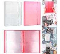 2 Pack Large Sticker Photo Storage Album, Stamp & Cutting Dies Storage Book Organizer Folder for Cards Storage DIY Scrapbooking Card Making Supplies 40 Pages 160 Pockets in total (Clear + Red)