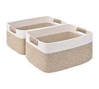 2 Pack Large Storage Basket for Organizing, 17.5"x13.5"x7.5" Woven Basket for Shelves, Closet Cube Storage Bins with Wrapped Handle, Cotton Rope Baskets for Kitchen, Clothes, Toys(Natural)