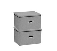 2 Pack Large Storage Boxes with Lids - 45x30x30cm Foldable Storage Cubes with Handles, Collapsible Linen Fabric Storage Bins for Shelves, Wardrobes, Homes & Offices (Gery)
