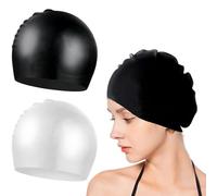2-pack Large Swimming Cap Women Long Hair, Elastic Non-Slip & Waterproof Swim Hat, Comfortable Hypoallergenic Swim Caps for Women (2, Black*1 White*1【S】)