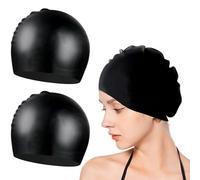 2-pack Large Swimming Cap Women Long Hair, Elastic Non-Slip & Waterproof Swim Hat, Comfortable Hypoallergenic Swim Caps for Women (2, Black*2【S】)