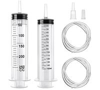 2 Pack Large Syringe, 150ml+250ml Plastic Syringe with 100cm Catheter, Reusable Liquid Syringe Measuring Tools Oil or Glue Applicator for Laboratory, Industry, Garden, Pet Feeding