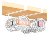 2 Pack Large Tumbler Lid Organizer, Under Cabinet Cup Lid Holder for Yeti Insulated Mug/Stanley Insulated Mug/Simple Modern Insulated Mug Lid, No Gluing, No Drilling, Up to 10 Lids (White)