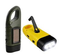 2 Pack Large Wind Up Torch Solar Hand Crank Flashlight with USB Power Bank Rechargeable Super Bright LED Dynamo Waterproof Emergency Gear with Carabiner for Camping Hiking Dog Walking (Yellow/Green)