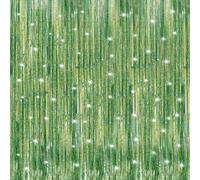 2 Pack Laser Green Foil Fringe Curtains Streamers Party Decorations 3.3 x 8.2 ft, Tinsel Curtain Fringe Backdrop for Parties, Door Fringe Birthday Streamers, Photo Booth Backdrops, Party Decor
