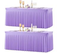 2 Pack Lavender Spandex Tablecloths for Rectangle Tables Light Purple Stretch Table Cloth Rectangle 6ft Lilac Elastic Fitted Table Cover with Skirt for Wedding Birthday Party Banquet Baby Shower