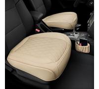 2 Pack Leather Front Car Seat Cover Bottom Car Seat, Anti-Slip and Full Wrap Driver Car Seat Protectors with Storage Pocket, Luxury Waterproof Bottom Auto Seat Cushion Pad Mat for Most Vehicles(Beige)