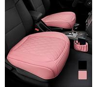 2 Pack Leather Front Car Seat Cover Bottom Car Seat, Anti-Slip and Full Wrap Driver Car Seat Protectors with Storage Pocket, Luxury Waterproof Bottom Auto Seat Cushion Pad Mat for Most Vehicles(Pink)