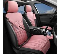 2 Pack Leather Front Car Seat Covers, Universal Sideless Car Seat Protectors with Storage Pocket and Seat Belt Pads, Waterproof Vehicle Seat Cover Automotive Seat Cushions for Cars Trucks SUV(Pink)