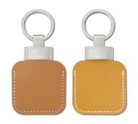 2 Pack Leather Keychain Case Compatible with Tile Mate Tracker 2022 2024, Anti-Scratch Finder Full Protective Cover for Life360 Mate Tracker, Tile Keychain for Keys, Pets, Bags(Brown Yellow)