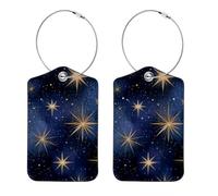 2 Pack Leather Luggage Tag, Abstract Gold Star Pattern Travel Cruise Suitcases Tag Identifiers, Privacy Cover Name ID Label with Stainless Steel Loop