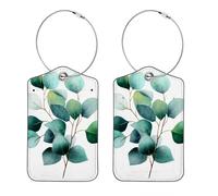 2 Pack Leather Luggage Tag, Sage Green Eucalyptus on a White Background Travel Cruise Suitcases Tag Identifiers, Privacy Cover Name ID Label with Stainless Steel Loop