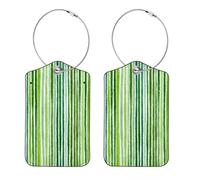 2 Pack Leather Luggage Tag, Watercolor Green Striped Seamless Background Travel Cruise Suitcases Tag Identifiers, Privacy Cover Name ID Label with Stainless Steel Loop