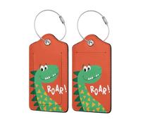 2 Pack Leather Luggage Tags for Suitcase, Travel Cruise Luggage Tag with Privacy Flap, Name ID Label and Metal Loop for Women Men Baggage Handbag School Bag Backpack,(Cute Dinosaur)
