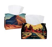 2 pack Leather Tissue Box Cover - Desert dreaming graphic Tissue Box Holder Decorative for Bathroom, Home Office Decor
