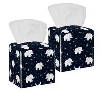 2 pack Leather Tissue Box Cover - white baby elephants Tissue Box Holder Decorative for Bathroom, Home Office Decor