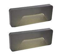 2 Pack | LED Anthracite Outdoor Surface Mounted Rectangular Eyelid Brick Light | 3W LED - 280 Lumens - 4000k Cool White | 210mm x 85mm | IP65 Rated | 240V | Eyelid Diffuser