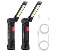 2-Pack LED COB USB Rechargeable Work Light, Magnetic & Flexible Inspection Lamp, 5 Modes with Red SOS, Folding Design, Portable Cordless Torch for Car Repair & Workshop