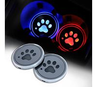 2 Pack LED Cup Holder Lights, Dog Paw Car Coaster with 7 Colors Changing USB Charging Mat, Luminescent Cup Pad Interior Atmosphere Lamp Decoration Light