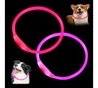 2 Pack LED Dog Collars, 27.5 in Cuttable USB Rechargeable Lighting Glowing Pet Collar for Night and Safety Light up Collar for Small Medium Large Cats Dogs (Pink, Red)