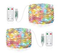 [2 Pack] Led Fairy Lights, 10M 100Leds USB Plug in Powered Lights Waterproof 8 Modes Fairy LED Nights Lights with Remote Timer for Indoor Outdoor Party Wedding Christmas Tapestry Decorations