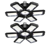 2 Pack LED Garage Light, 200W LED Shop Light, E26/E27 Garage Lights Super Bright Deformable LED Garage Ceiling Light with 6+1 Adjustable Panels Garage Lighting, Bay Light, Attic Light, Base Light