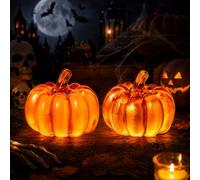 2 Pack LED Pumpkin Lights Halloween Pumpkin Lights Flickering Warm Glow | Indoor Halloween Decorations for Living Room Garden Cupboard Desk Bedside, Halloween Gift Idea