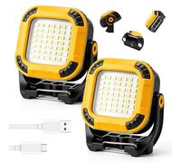 2 Pack LED Rechargeable Work Light 1000 Lumen with Type-C Charging, Cordless Flood Light, Magnetic Base & 180° Swivel, 4 Modes Portable Site Light for Garage Workshop Camping