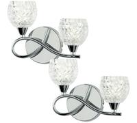 2 PACK LED Twin Wall Light Twisted Chrome Arm Glass Pattern Shade Dimming Lamp