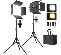 2 Pack Led Video Light Kit with Stand, Kmasic Photography Light Panel Built-in 8000mAh & LCD Display, 2200Lux 2500K-8500K Soft Studio Light for Video Recording Game Live Streaming YouTube TikTok