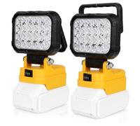 2 Pack LED Work Light Compatible with Dewalt 20V/18V Battery, 24 LED Beads with Dual USB-A Charging Ports, 180° Adjustable Spotlight for Outdoor Repairing Emergency (Battery Not Included)