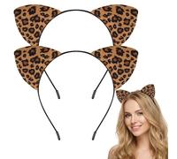 2-Pack Leopard Cat Ear Headbands for Women - Soft Furry Animal Ears Hair Bands, Lightweight Comfortable Fit for Cosplay, Christmas, and Party Costumes